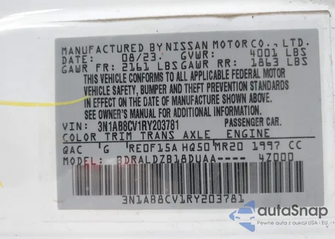 2024 Nissan Sentra Sv Xtronic Cvt z USA, uszkodzony, nr VIN 3N1AB8CV1RY203781